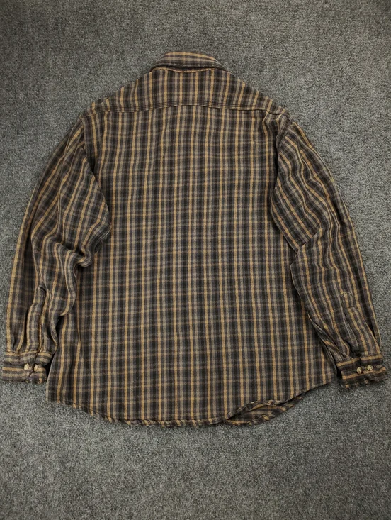 Cadhartt Flannel Shirt Mens Large Plaid Button Up Brown Gray Vintage Distressed - Picture 3 of 10